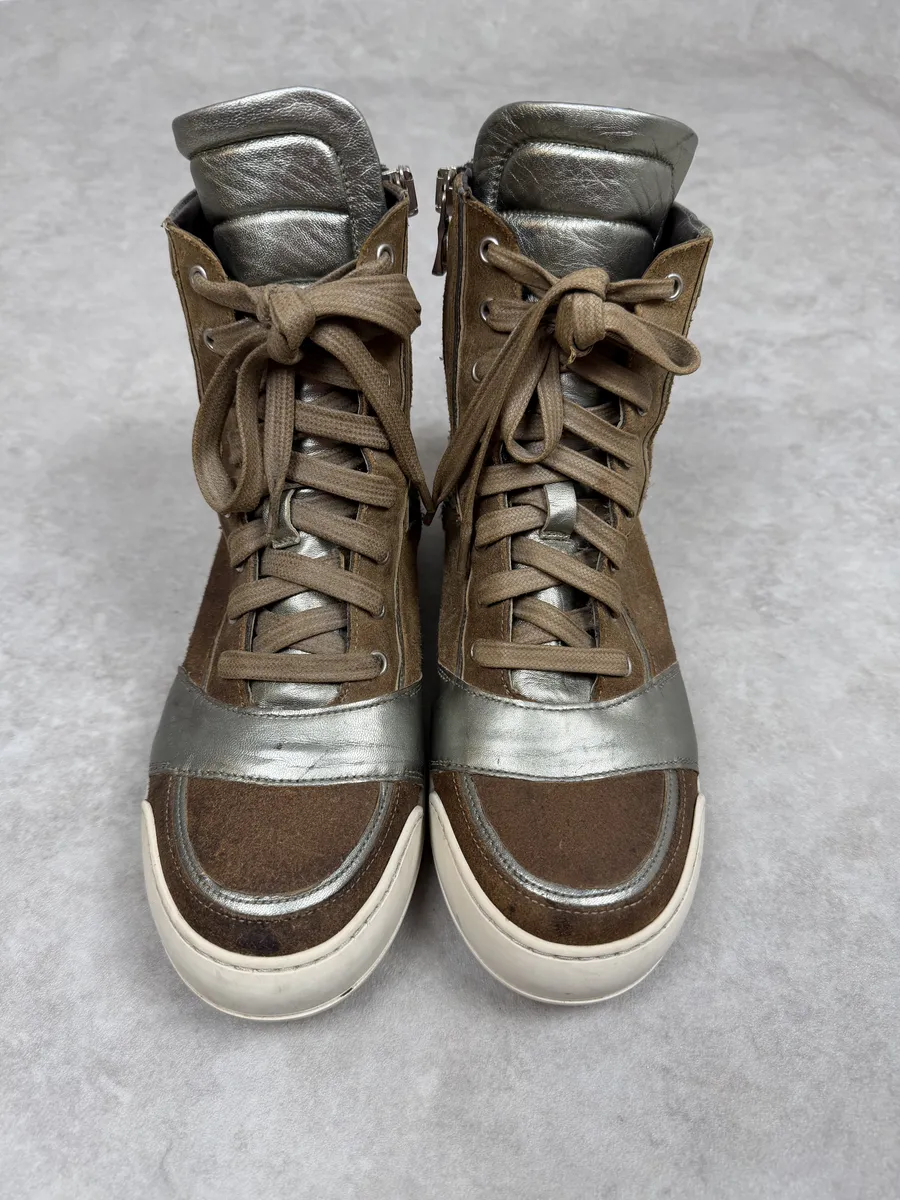 FW2013 Balmain Brown & Silver High Suede Leather Sneakers - Image 7