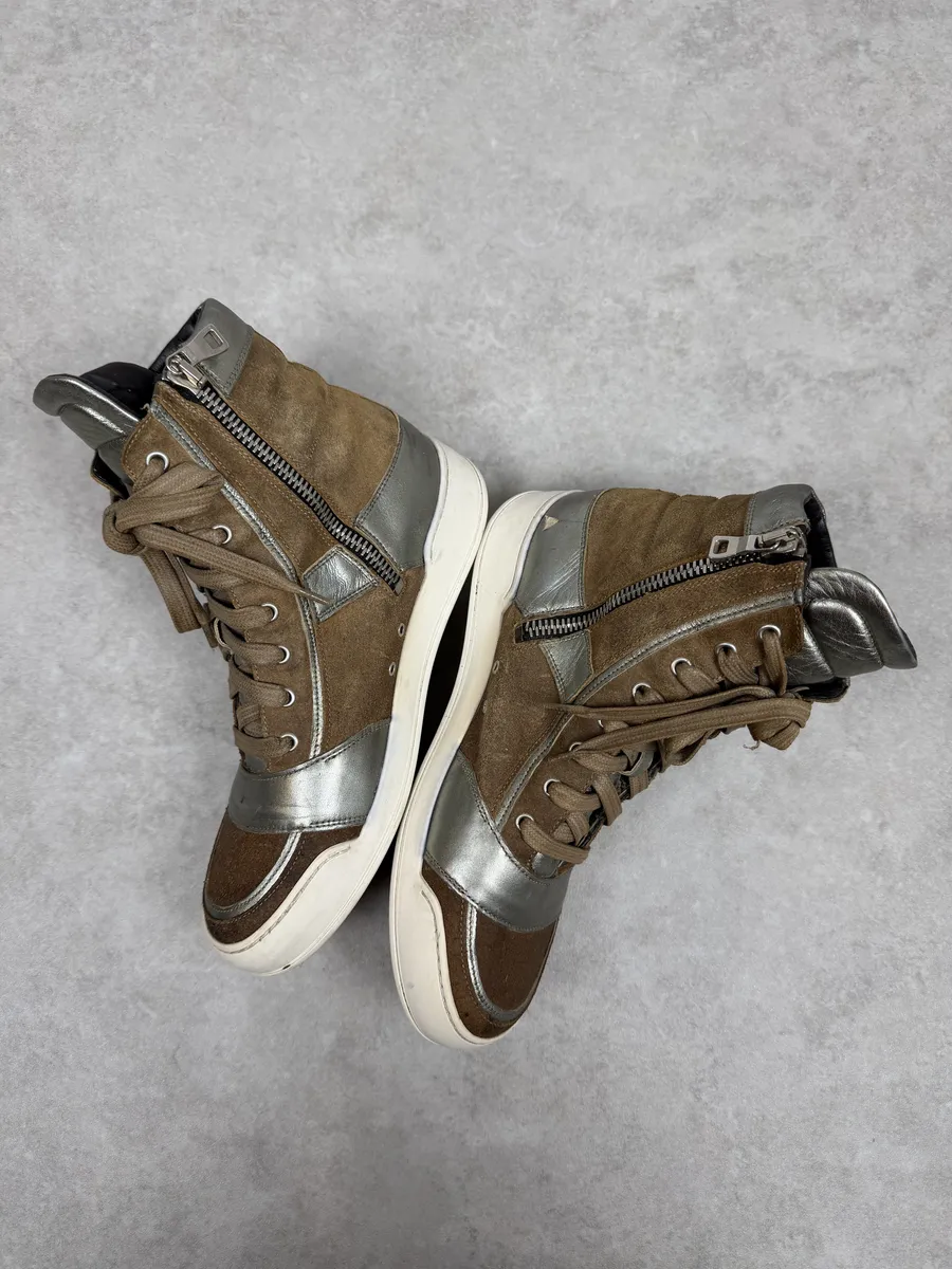 FW2013 Balmain Brown & Silver High Suede Leather Sneakers - Image 8