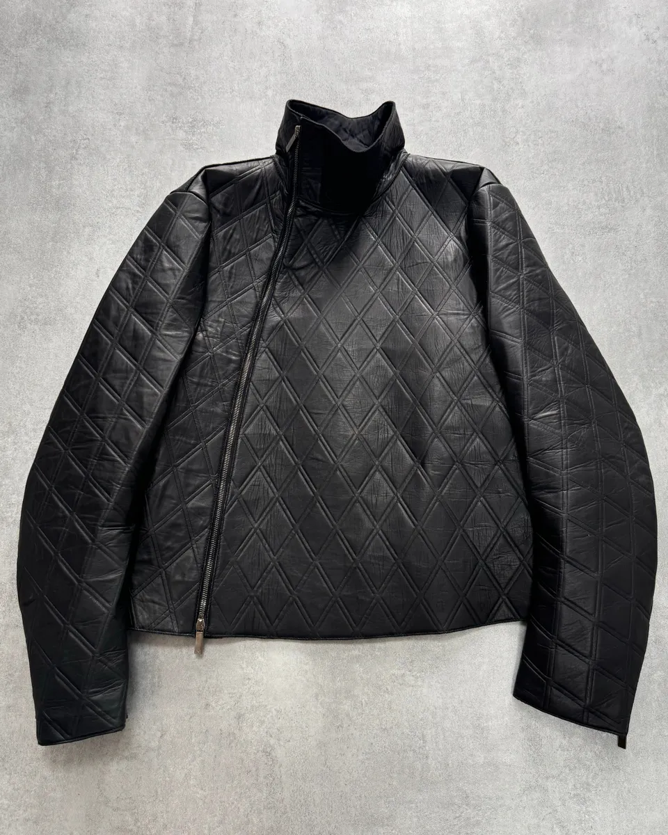 FW2013 Emporio Armani Asymmetrical Losange Leather Jacket - Image 2