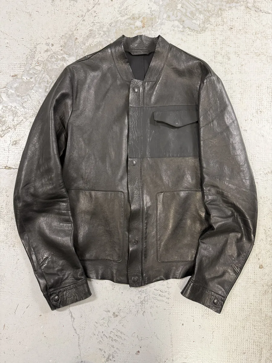 FW2013 Emporio Armani Avant-Garde Buttoned Black Leather Jacket