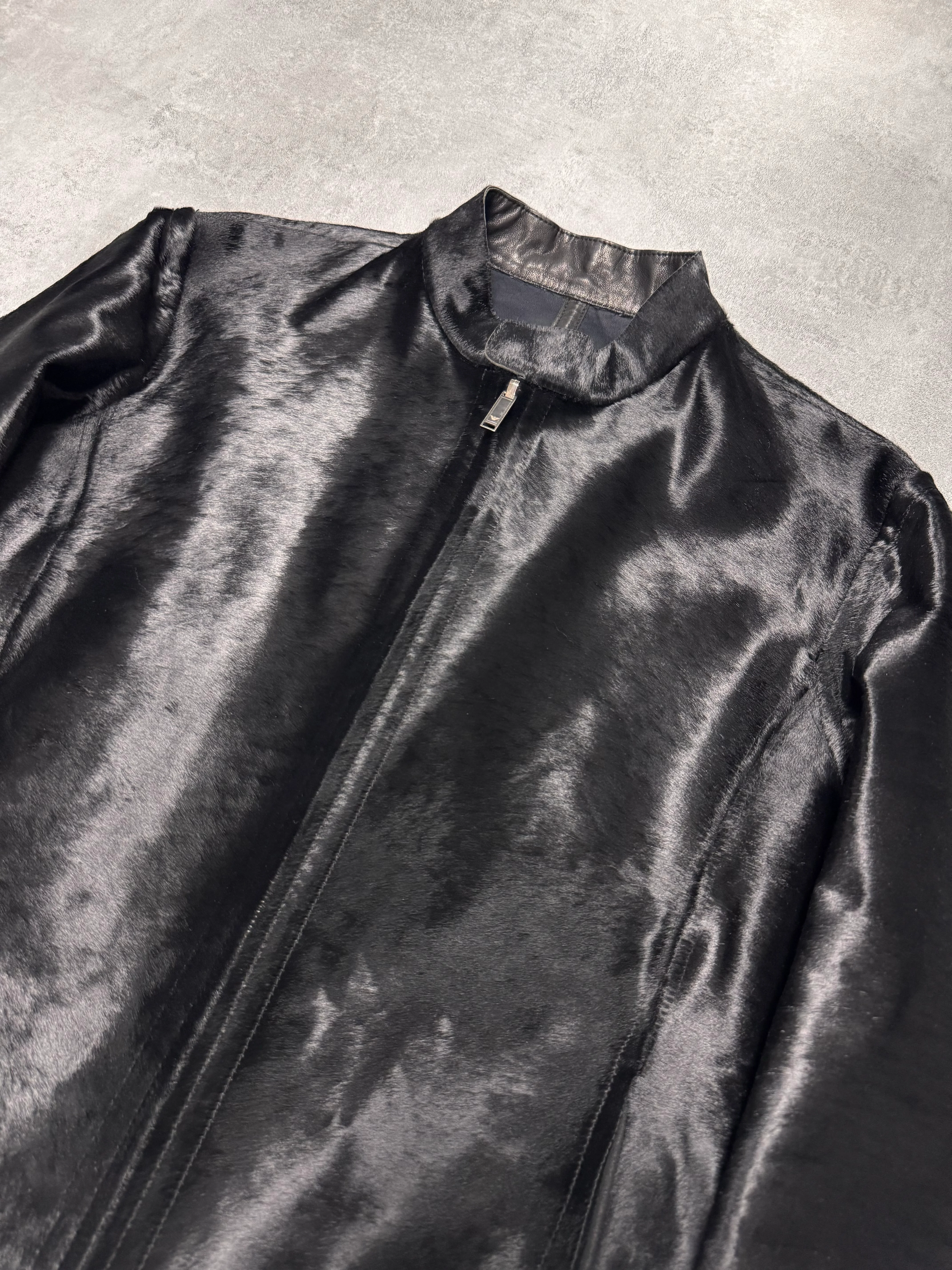 FW2013 Emporio Armani Black Pony Hair Leather Jacket - Image 2