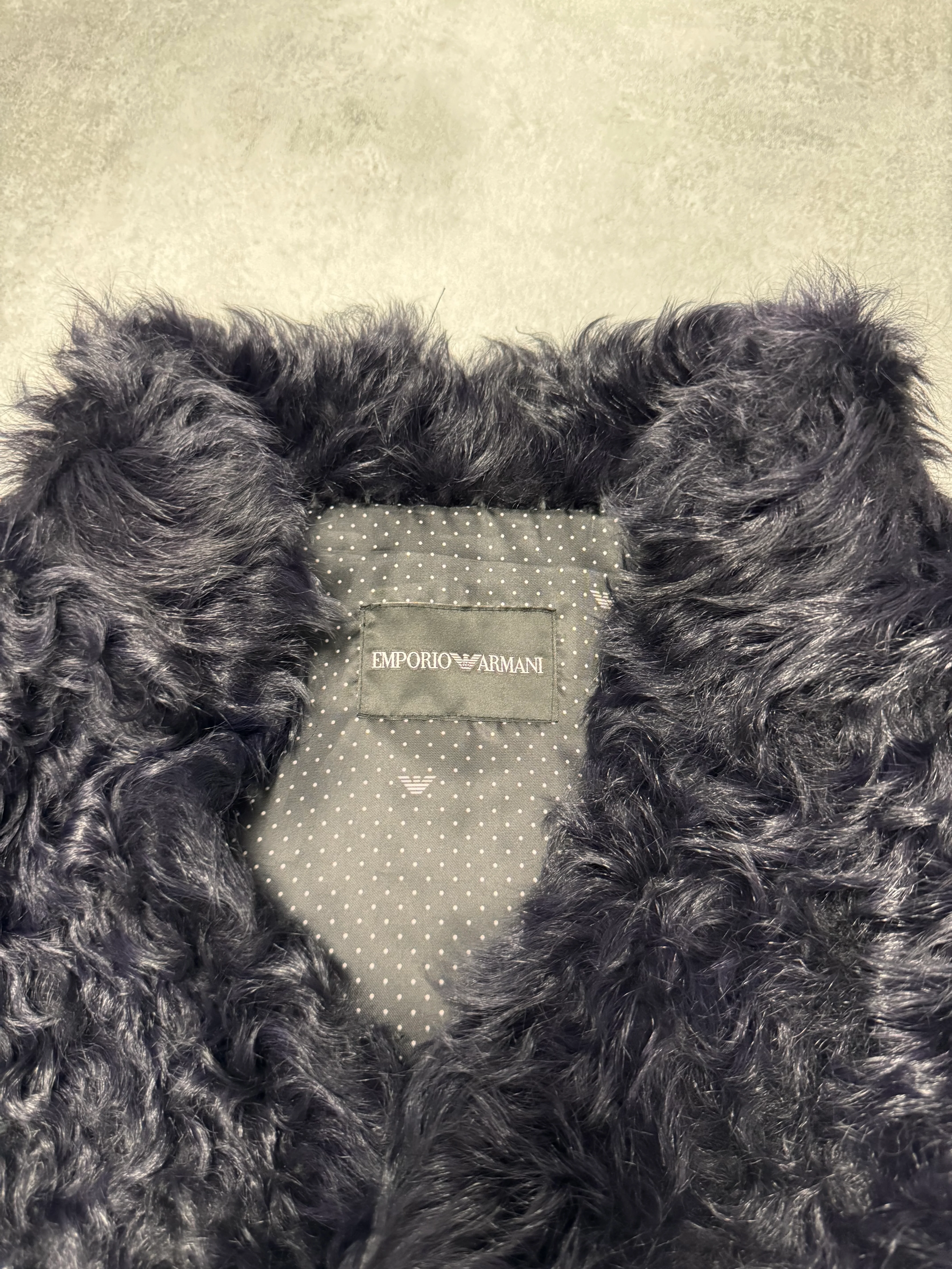 FW2013 Emporio Armani Lamb Fur Navy Grey Split Jacket - Image 5