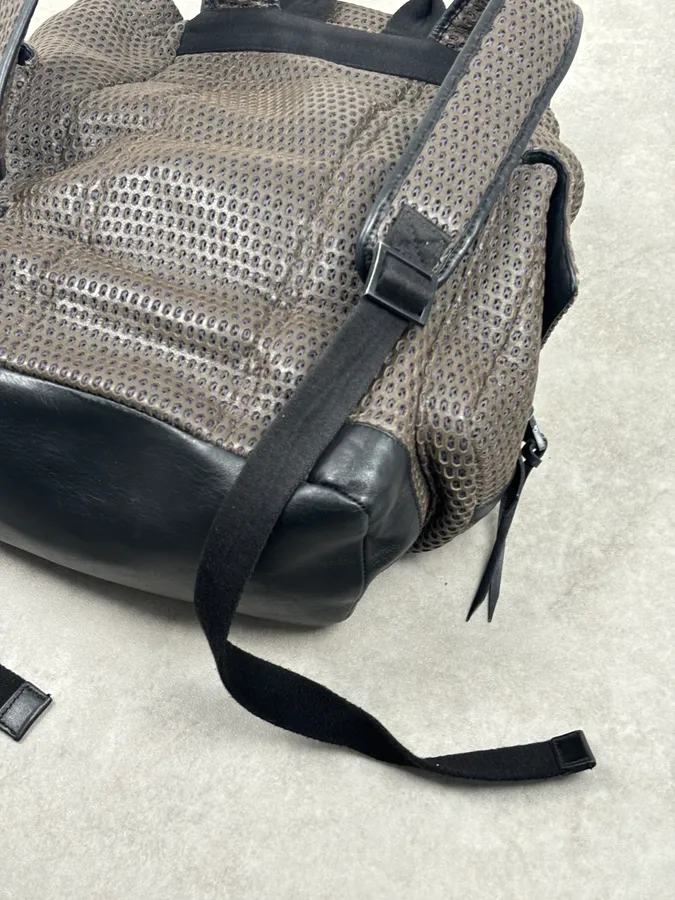 FW2013 Emporio Armani Taupe Grey Perfored Leather Multi-Pocket Backpack - Image 10