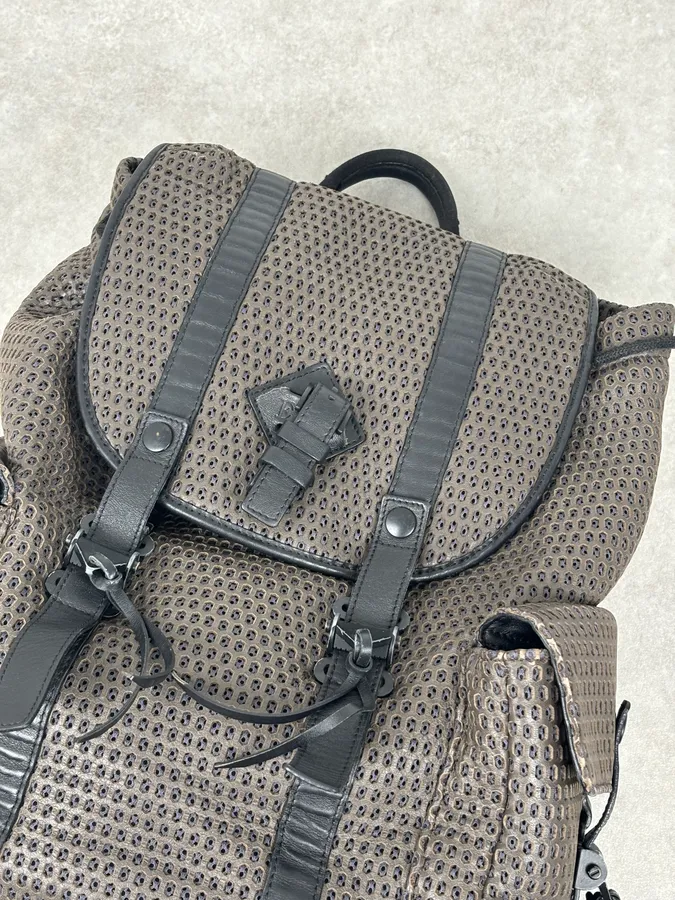 FW2013 Emporio Armani Taupe Grey Perfored Leather Multi-Pocket Backpack - Image 11