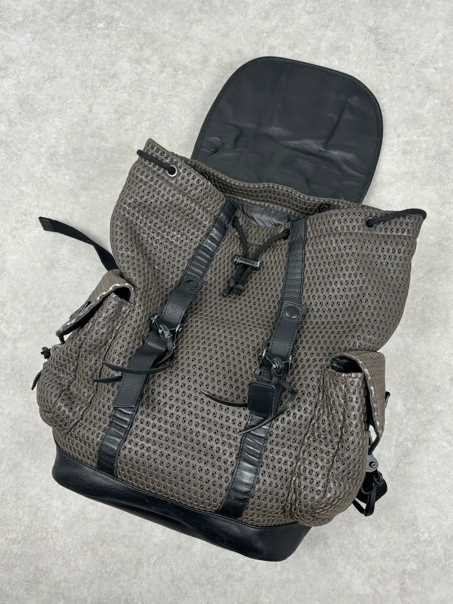 FW2013 Emporio Armani Taupe Grey Perfored Leather Multi-Pocket Backpack - Image 13