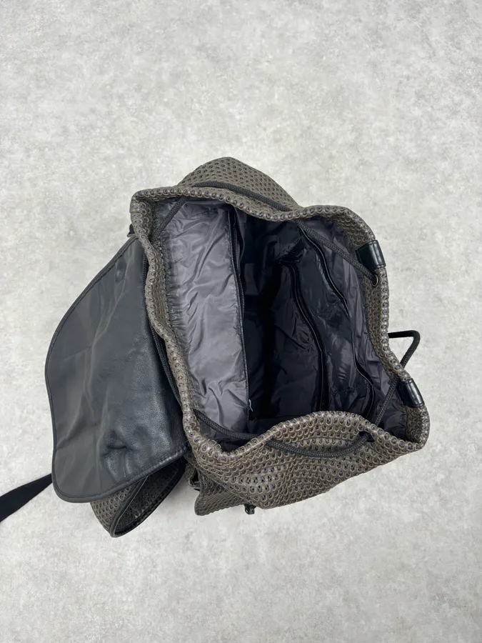 FW2013 Emporio Armani Taupe Grey Perfored Leather Multi-Pocket Backpack - Image 14