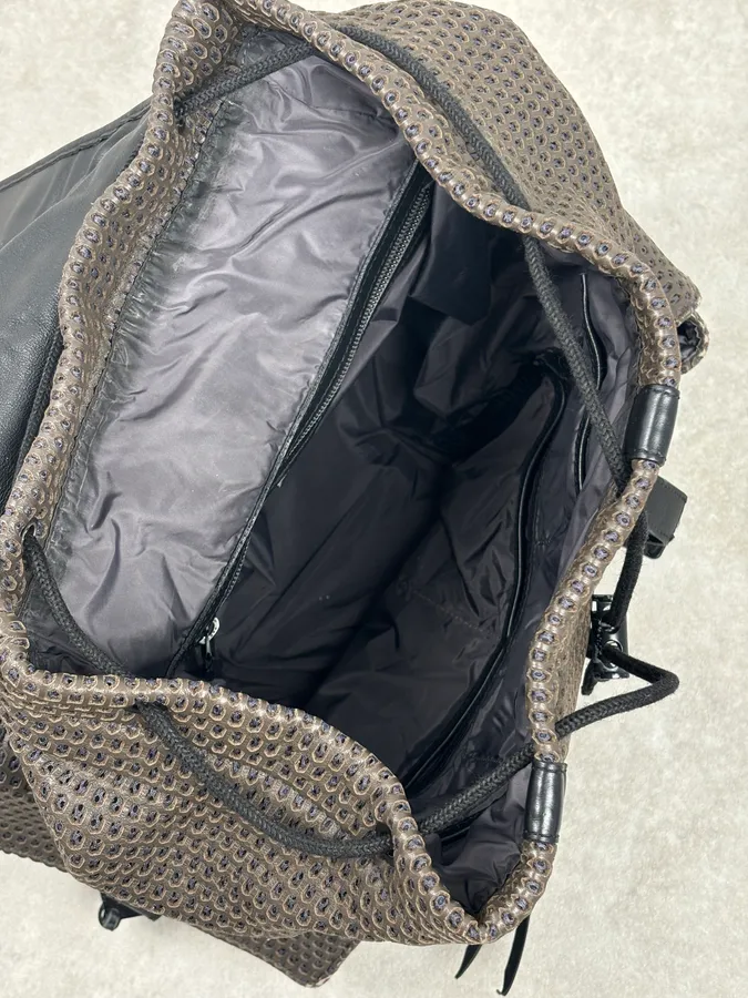 FW2013 Emporio Armani Taupe Grey Perfored Leather Multi-Pocket Backpack - Image 15