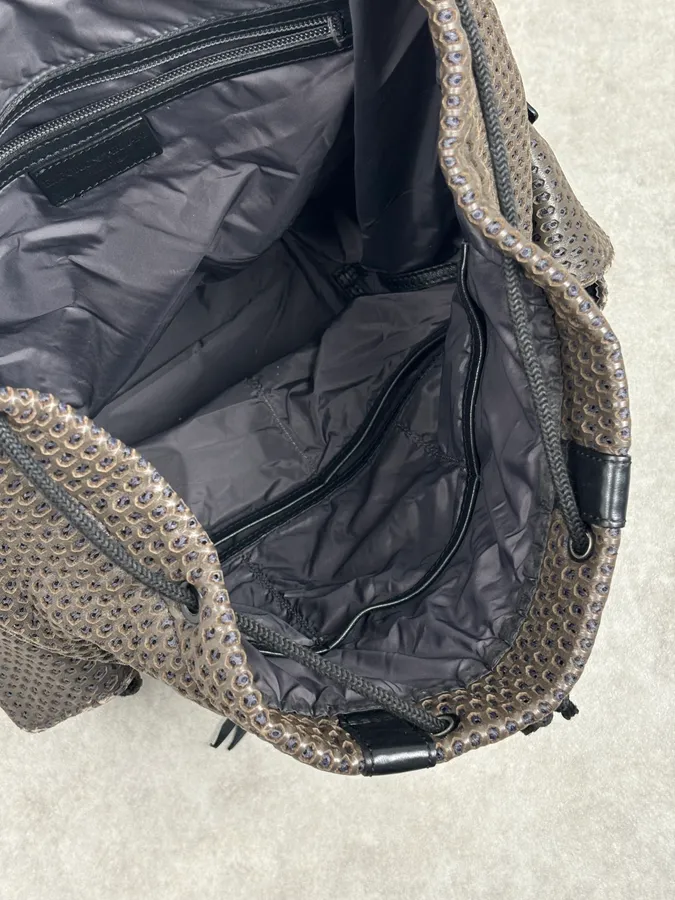 FW2013 Emporio Armani Taupe Grey Perfored Leather Multi-Pocket Backpack - Image 16