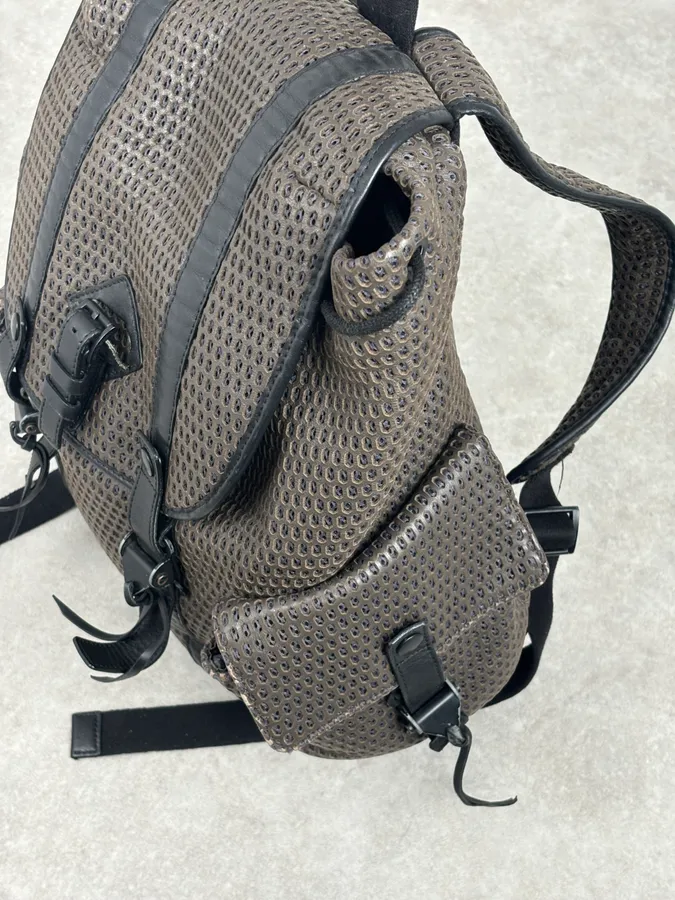 FW2013 Emporio Armani Taupe Grey Perfored Leather Multi-Pocket Backpack - Image 8