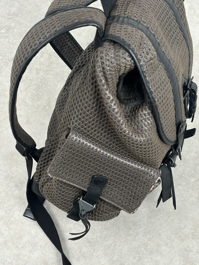 FW2013 Emporio Armani Taupe Grey Perfored Leather Multi-Pocket Backpack - Image 9