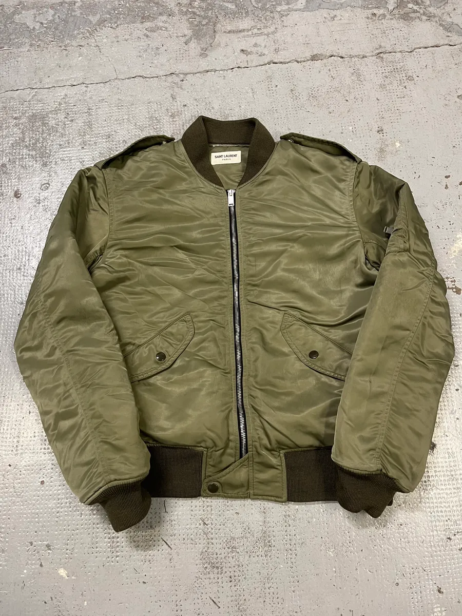 FW2013 Saint Laurent Khaki Nylon Cargo Bomber Jacket