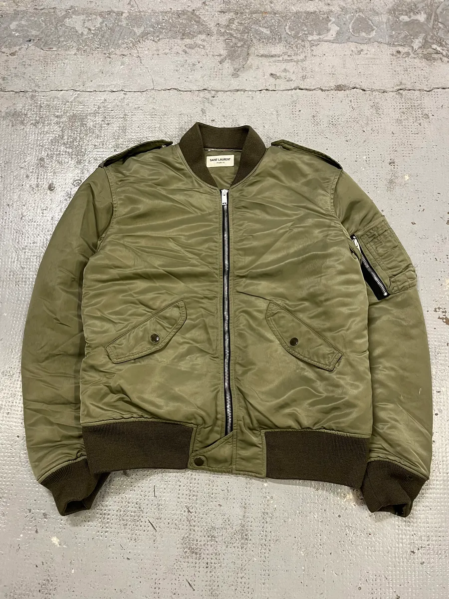 FW2013 Saint Laurent Khaki Nylon Cargo Bomber Jacket - Image 4