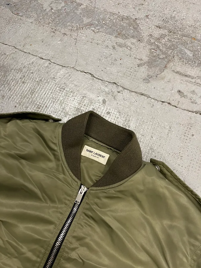 FW2013 Saint Laurent Khaki Nylon Cargo Bomber Jacket - Image 5