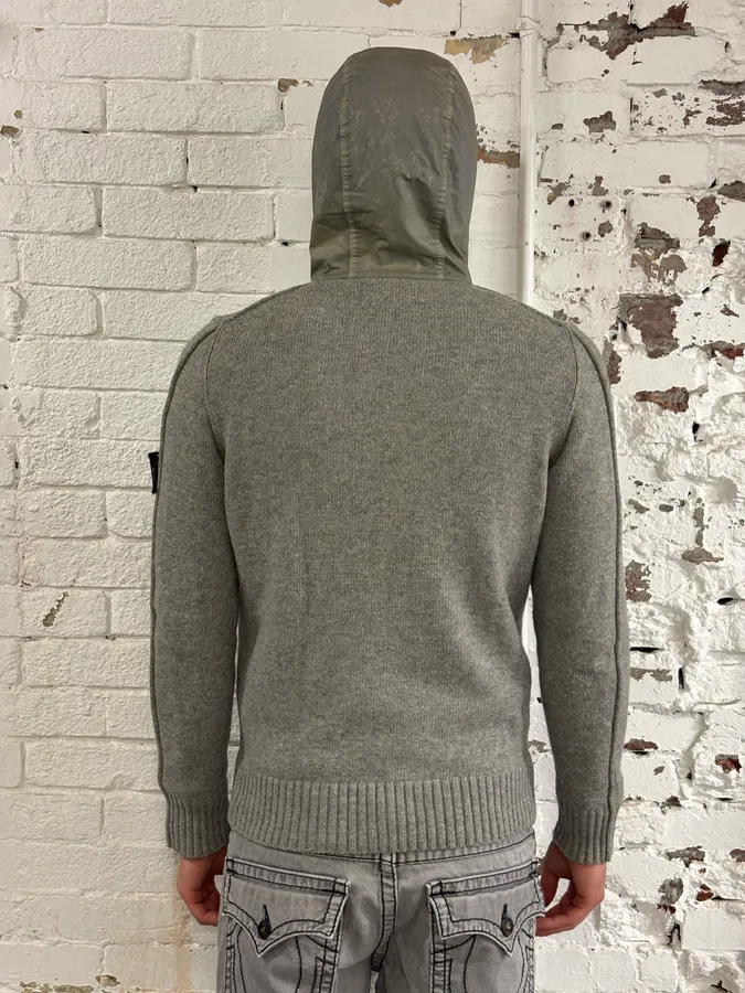 FW2013 Stone Island Grey Wool Compass Patch Zip-up Hoodie - Image 3