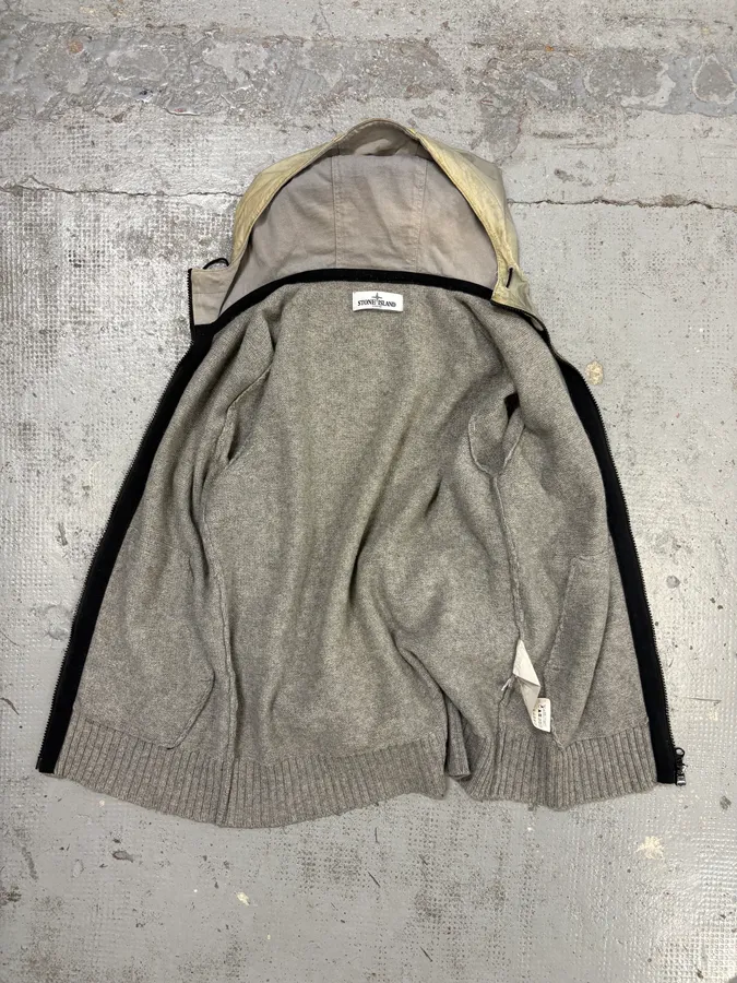 FW2013 Stone Island Grey Wool Compass Patch Zip-up Hoodie - Image 7