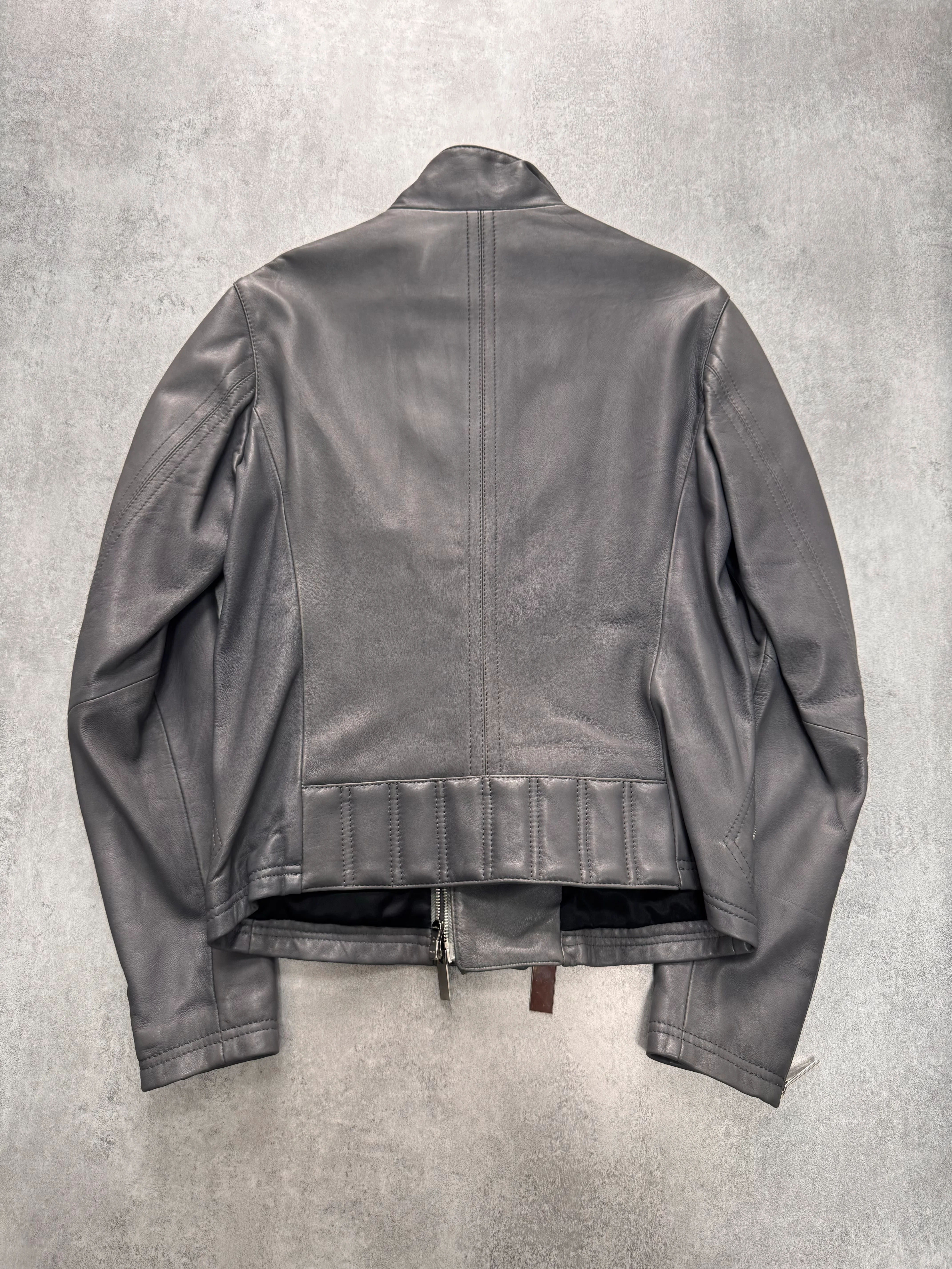FW2014 Emporio Armami Asymmetrical Grey Leather Jacket - Image 3