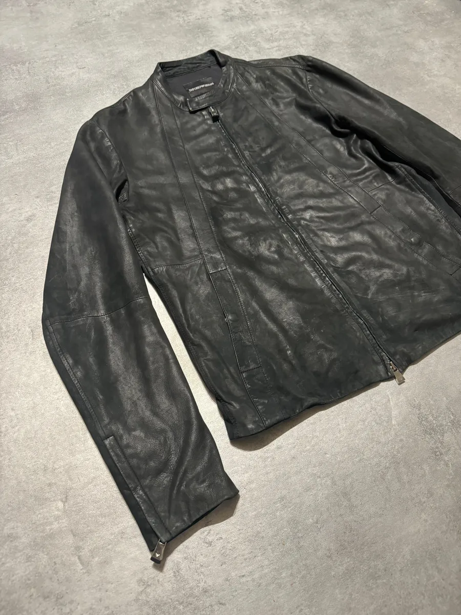FW2014 Emporio Armani Archive Brut Minimalist Leather Jacket - Image 8