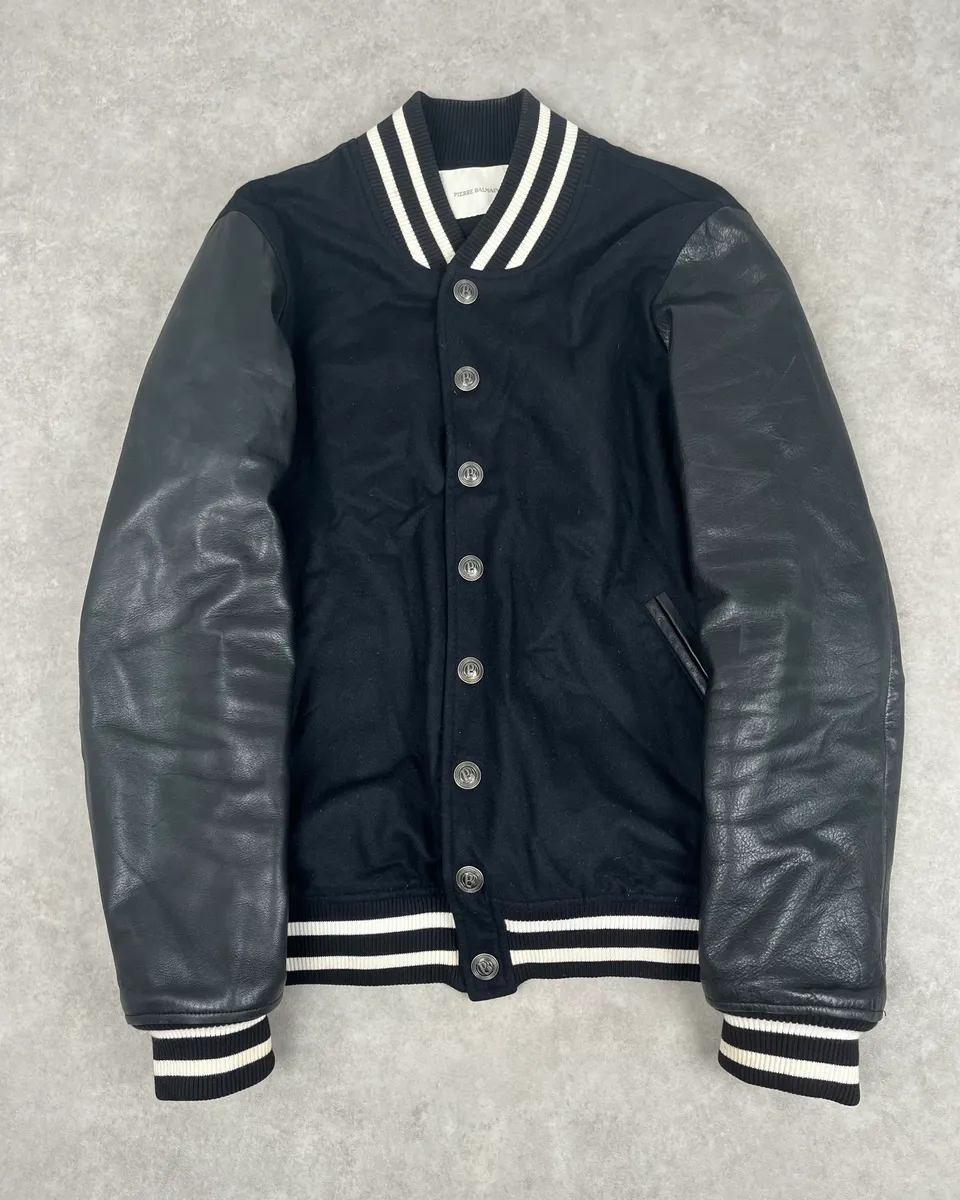 FW2014 Pierre Balmain Black Leather Studded Bomber Jacket - Image 5