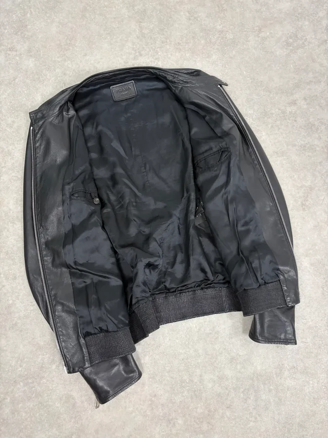 FW2014 Prada Black Minimalist Leather Biker Jacket - Image 7