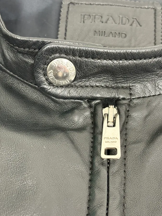FW2014 Prada Black Minimalist Leather Biker Jacket - Image 9