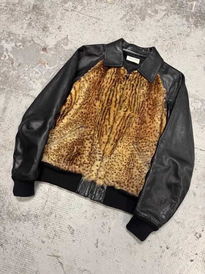 FW2014 Saint Laurent Sample Black Leather Marmot Fur Bomber Jacket by Hedi Slimane - Image 3