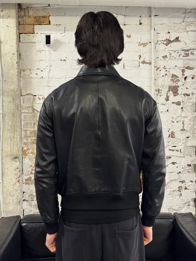FW2014 Saint Laurent Sample Black Leather Marmot Fur Bomber Jacket by Hedi Slimane - Image 4