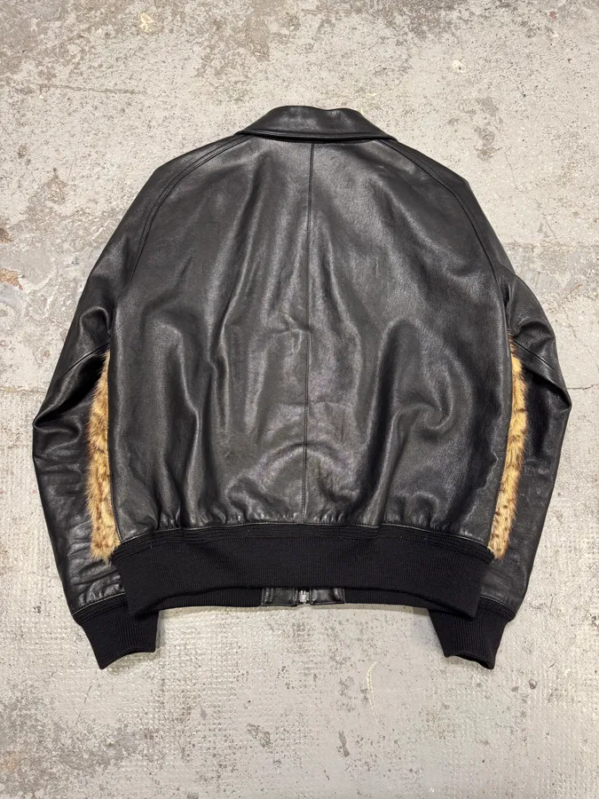 FW2014 Saint Laurent Sample Black Leather Marmot Fur Bomber Jacket by Hedi Slimane - Image 5