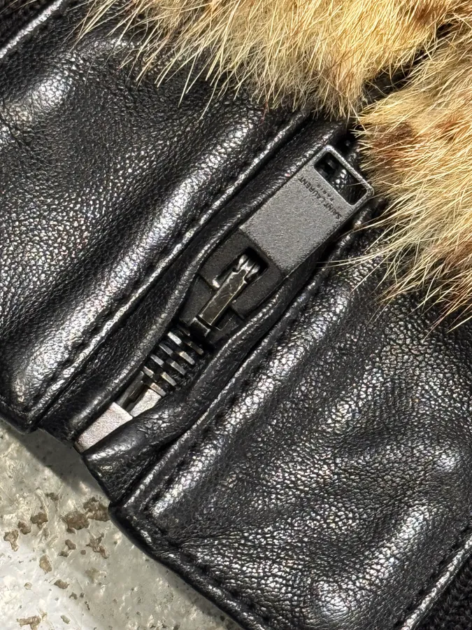FW2014 Saint Laurent Sample Black Leather Marmot Fur Bomber Jacket by Hedi Slimane - Image 6