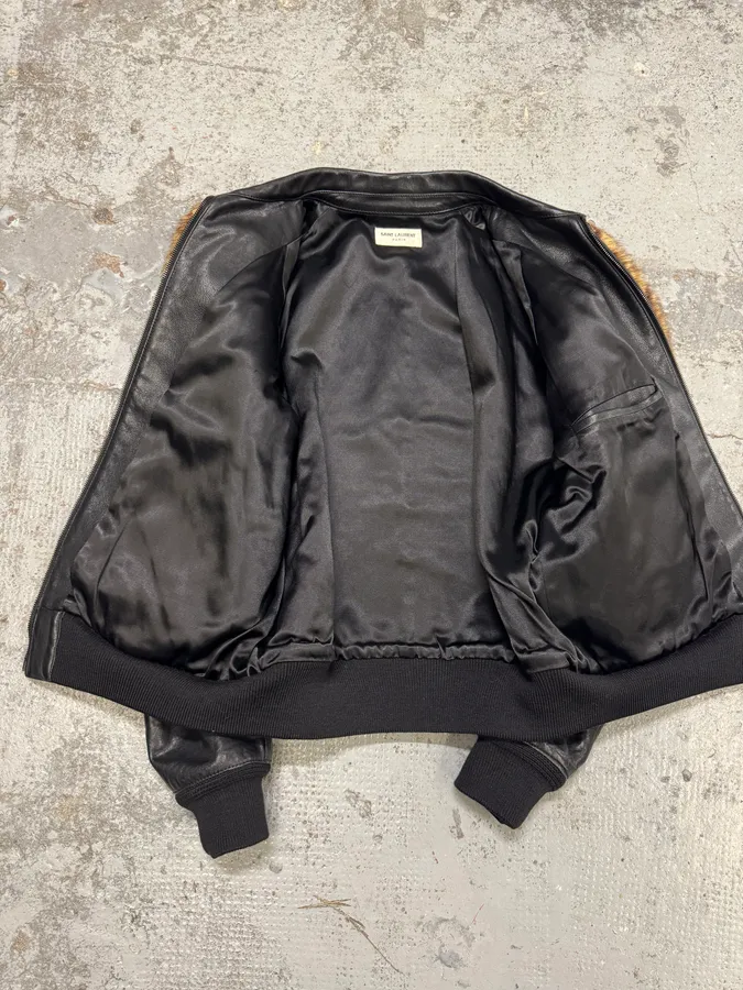 FW2014 Saint Laurent Sample Black Leather Marmot Fur Bomber Jacket by Hedi Slimane - Image 7