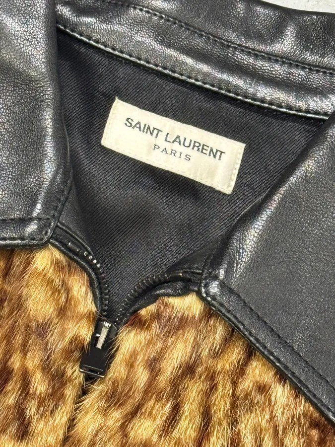 FW2014 Saint Laurent Sample Black Leather Marmot Fur Bomber Jacket by Hedi Slimane - Image 8