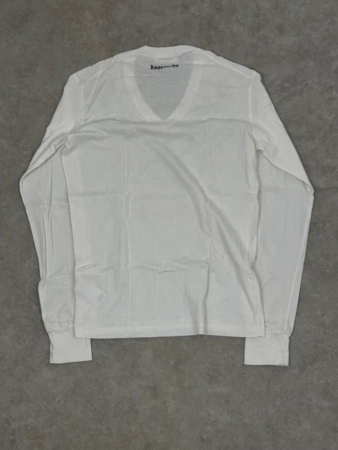 FW2015 Dsquared2 White Royal Eagle Graphic V-Neck Longsleeves - Image 4