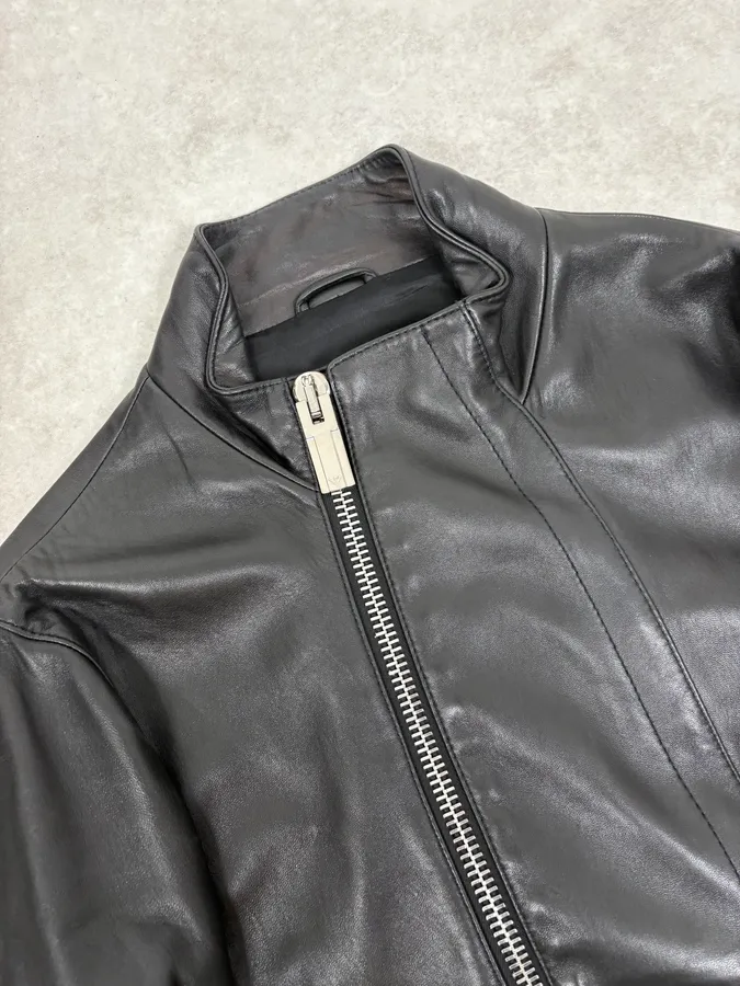 FW2015 Emporio Armani Biker Black Leather Asymmetrical Zip Jacket - Image 5