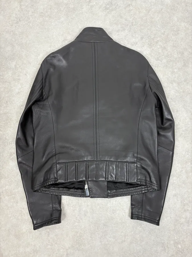 FW2015 Emporio Armani Biker Black Leather Asymmetrical Zip Jacket - Image 6