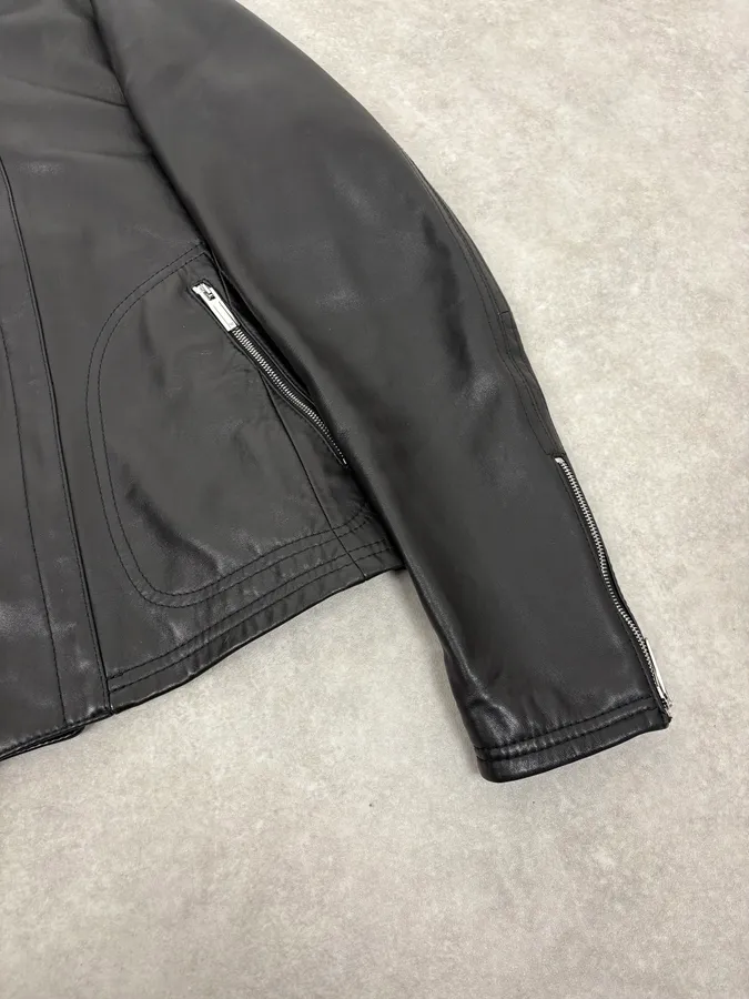 FW2015 Emporio Armani Biker Black Leather Asymmetrical Zip Jacket - Image 9