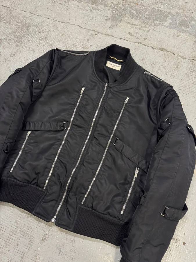 FW2015 Saint Laurent Multi-Zip Black Nylon Bomber Jacket - Image 4