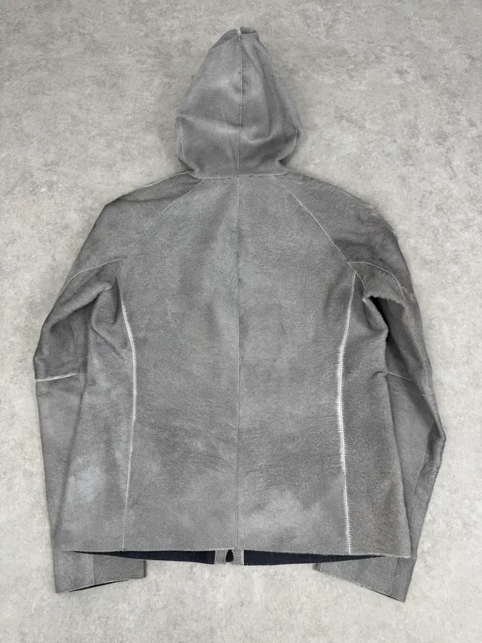 FW2016 Emporio Armani Grey Silver Pony Hair Hooded Leather Jacket - Image 6