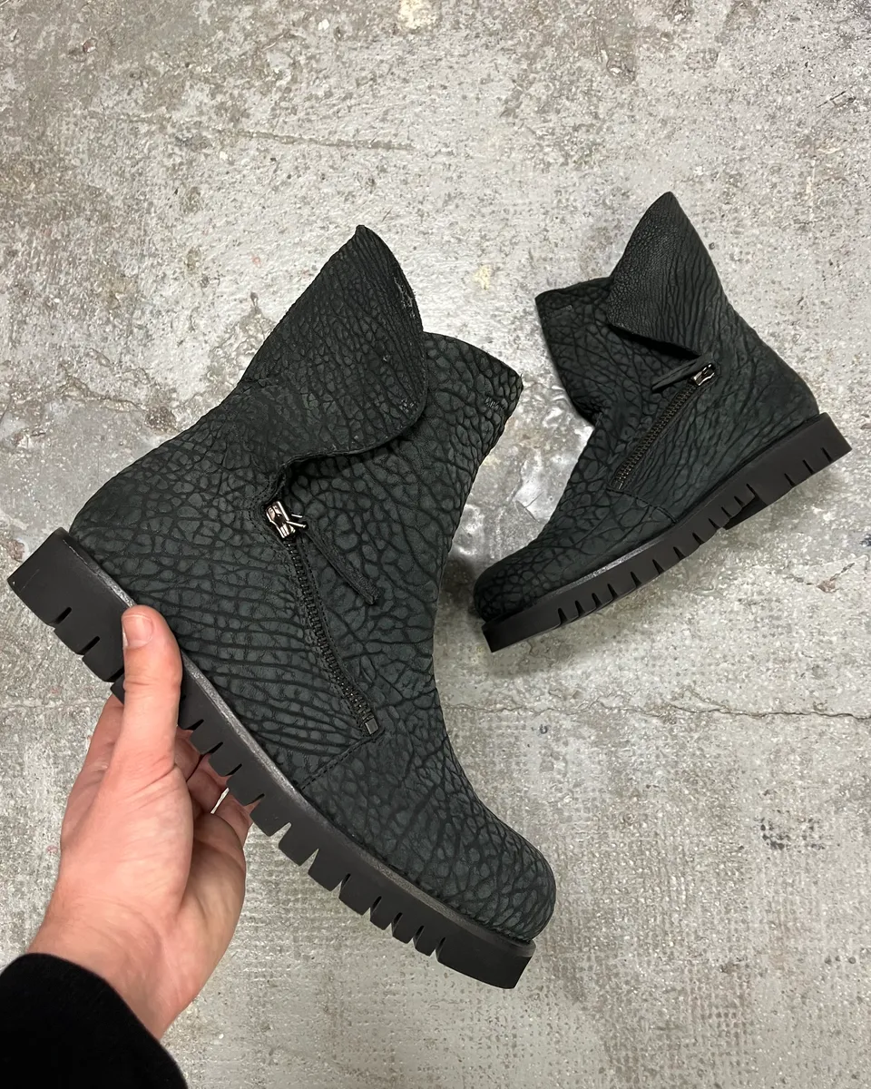 FW2016 Emporio Armani Olive Crocodile Effect Leather Boots