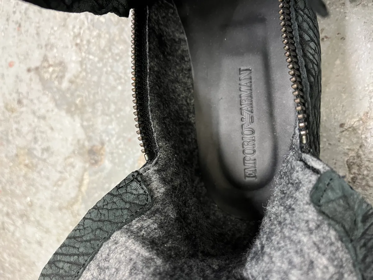 FW2016 Emporio Armani Olive Crocodile Effect Leather Boots - Image 16