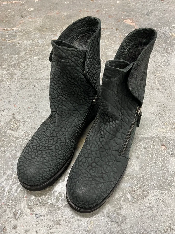 FW2016 Emporio Armani Olive Crocodile Effect Leather Boots - Image 5