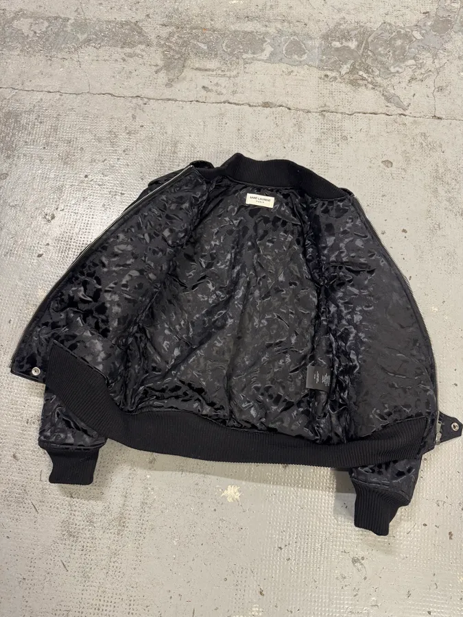 FW2016 Saint Laurent Black Bomber Nylon Leopard Print Jacket - Image 10