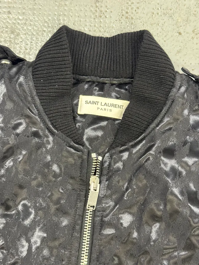 FW2016 Saint Laurent Black Bomber Nylon Leopard Print Jacket - Image 11