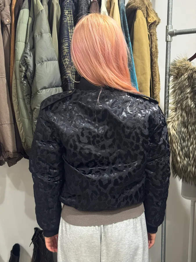 FW2016 Saint Laurent Black Bomber Nylon Leopard Print Jacket - Image 4
