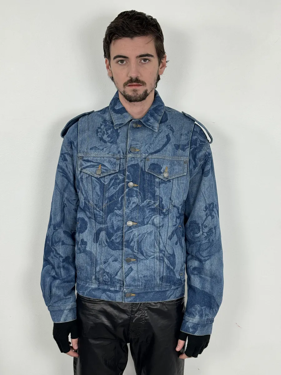 FW2017 Moschino Tattooed Horse Print Blue Denim Jacket - Image 4