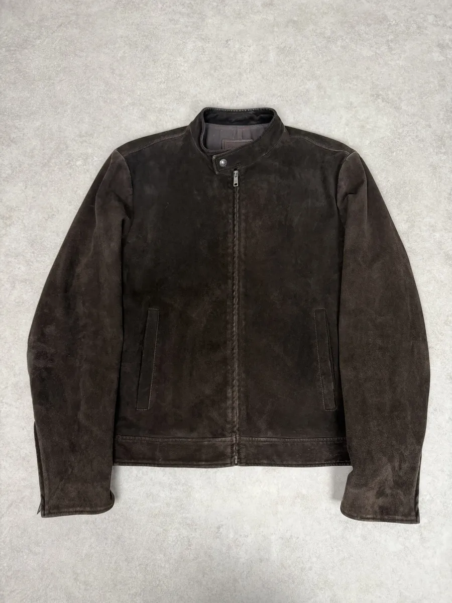 FW2017 Prada Brown Pure Minimalist Suede Biker Leather Jacket
