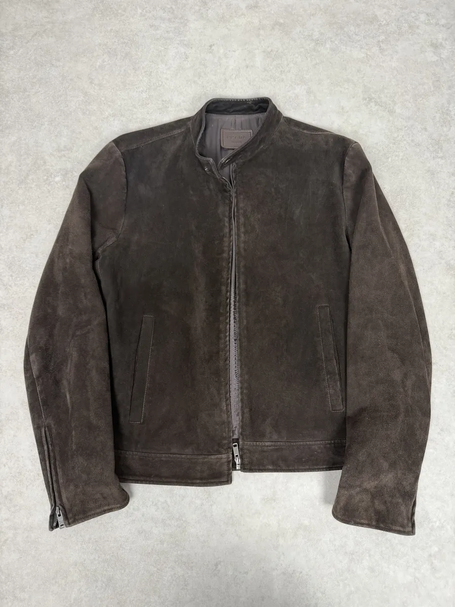 FW2017 Prada Brown Pure Minimalist Suede Biker Leather Jacket - Image 3
