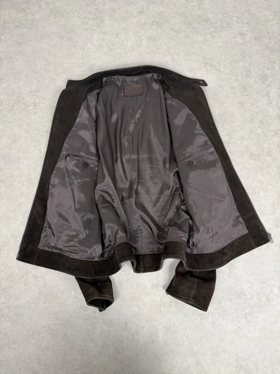 FW2017 Prada Brown Pure Minimalist Suede Biker Leather Jacket - Image 4