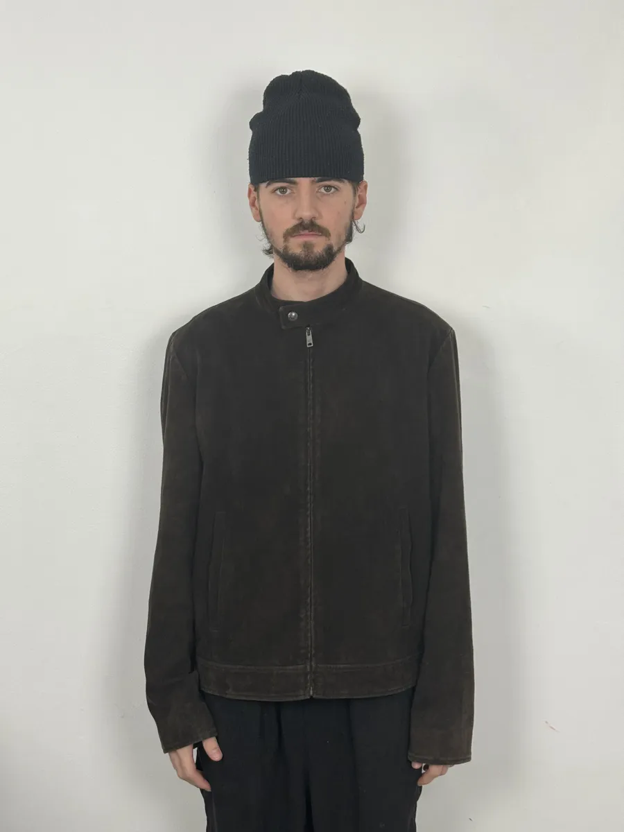 FW2017 Prada Brown Pure Minimalist Suede Biker Leather Jacket - Image 5
