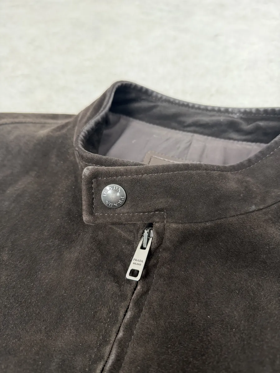 FW2017 Prada Brown Pure Minimalist Suede Biker Leather Jacket - Image 8