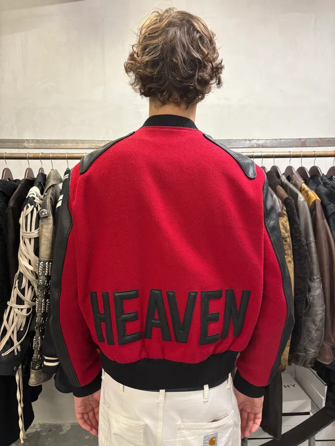 FW2017 Saint Laurent Red & Black Heaven Leather Teddy Bomber Jacket - Image 3