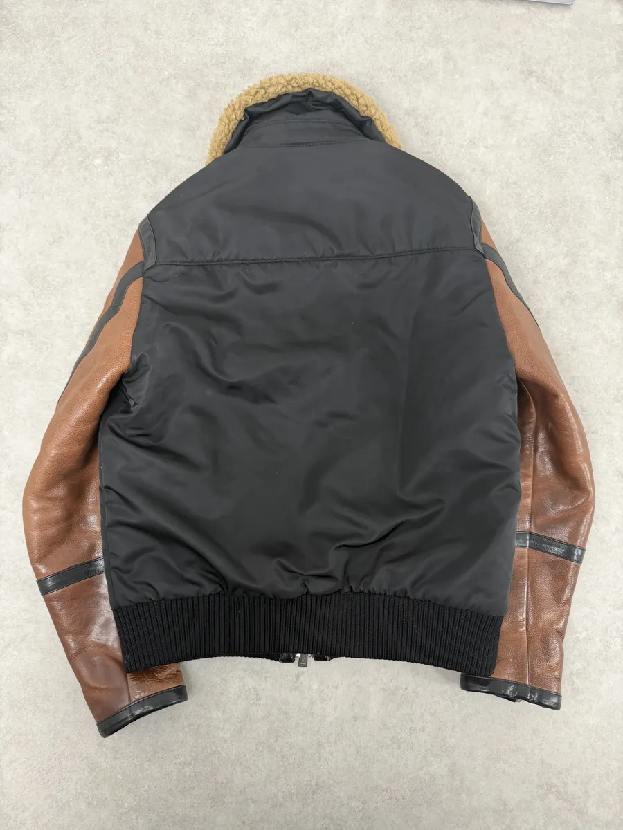FW2018 Dsquared2 Brown & Black Beige Shearling Leather Alpha Jacket - Image 3